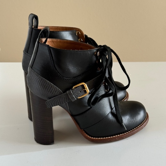 Chloe ankle boots black two tone lace up belted Bernie shoes Women's sz 5.5 us - Picture 6 of 10